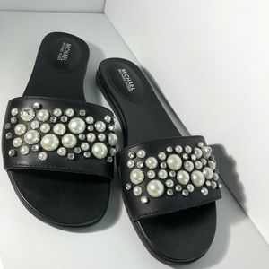 Michael Kors black sandals with pearls